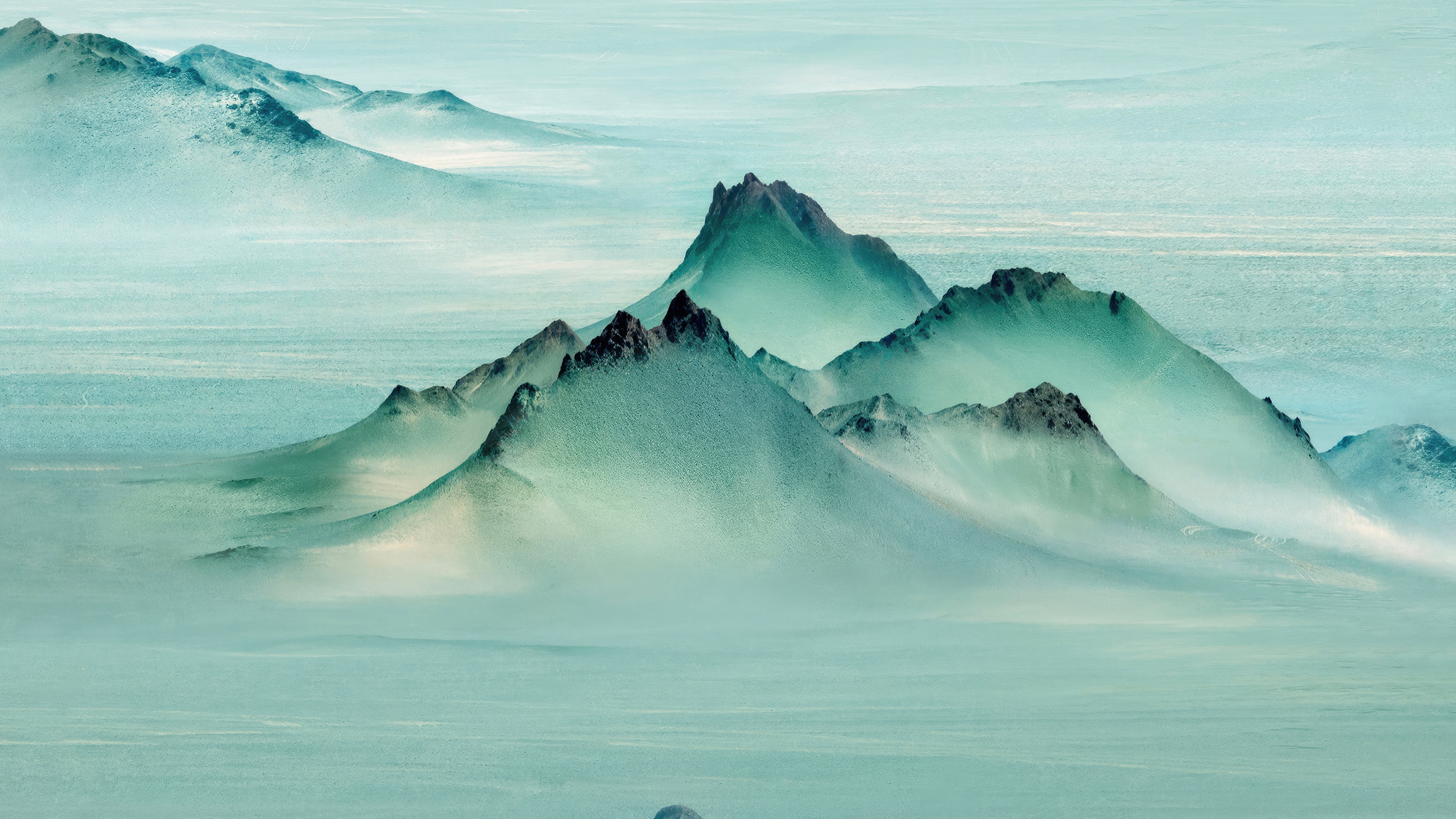 Teal Mountain Peaks Rising From The Arctic Mist